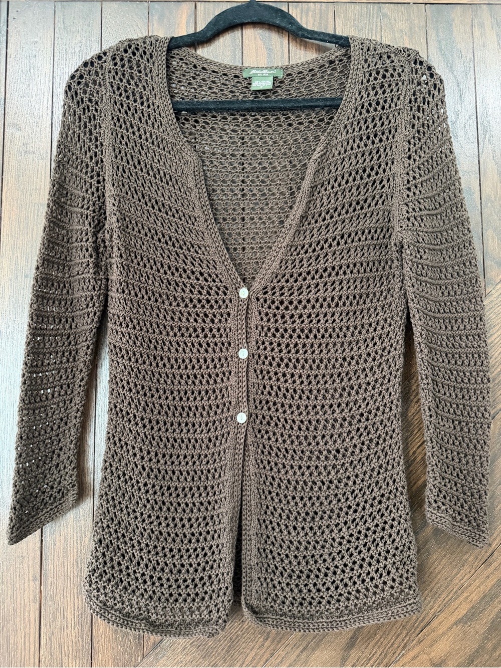 Women's Brown Open-Knit Cardigan Sweater